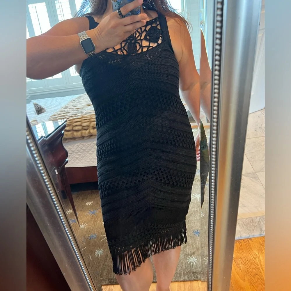 Karen Millen vintage black crochet dress with fringe - Picture 2 of 13